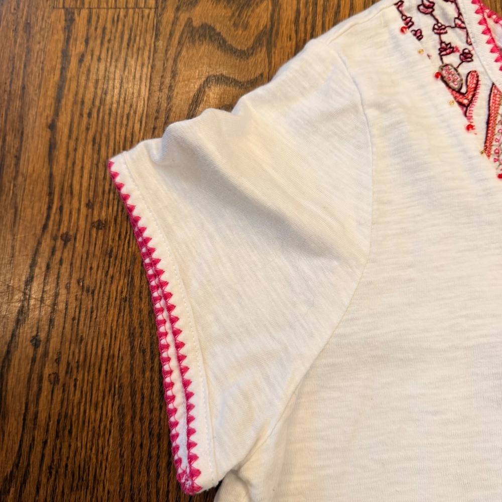 French Laundry Embroidered Boho Peasant Top Tassel Beaded White Pink Large - Picture 5 of 9